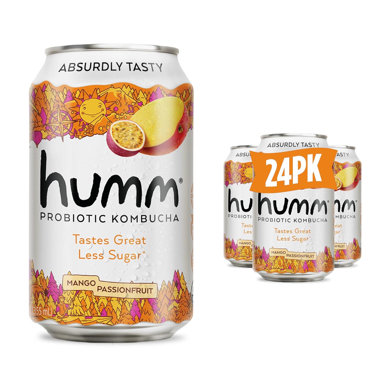 Humm Kombucha Mango Passionfruit, Organic, Vegan & GMO Free (24 Pack)