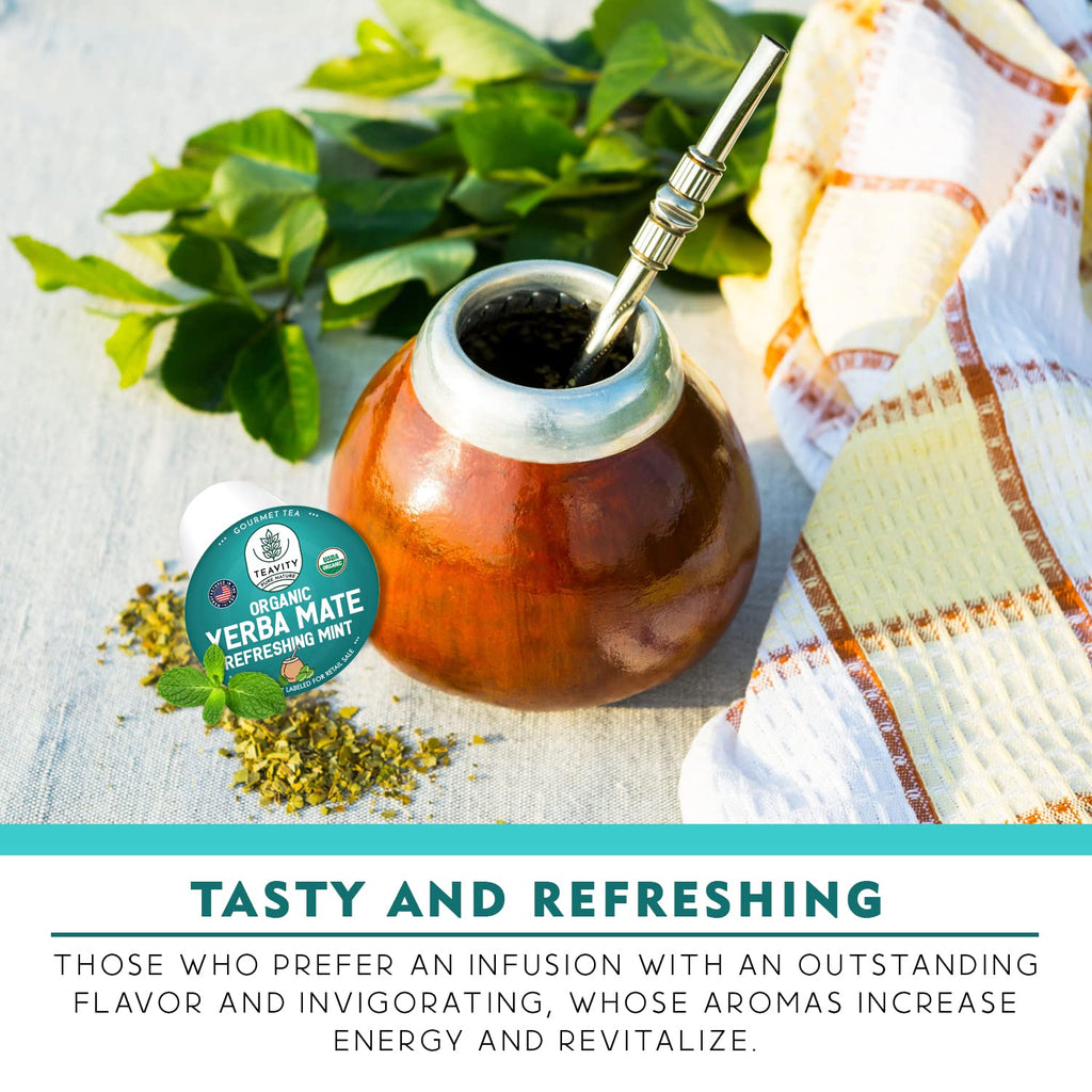 Organic Yerba Mate Refreshing Mint Tea Pods - Naturally Caffeinated Yerba Mate Tea Pod for Keurig Brewers by Teavity (12 Tea Pods)
