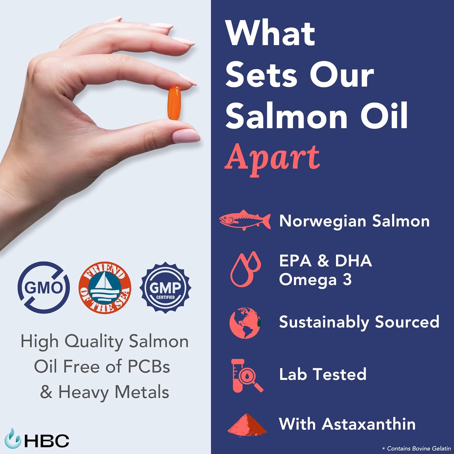 High Strength Omega 3 Fish Oil - 1000mg, Norwegian Salmon Oil with EPA & DHA, No Burping or Aftertaste, Omega 3 Fatty Acids Supplement for Eye, Brain & Heart, Triglyceride Form - 180 Capsules