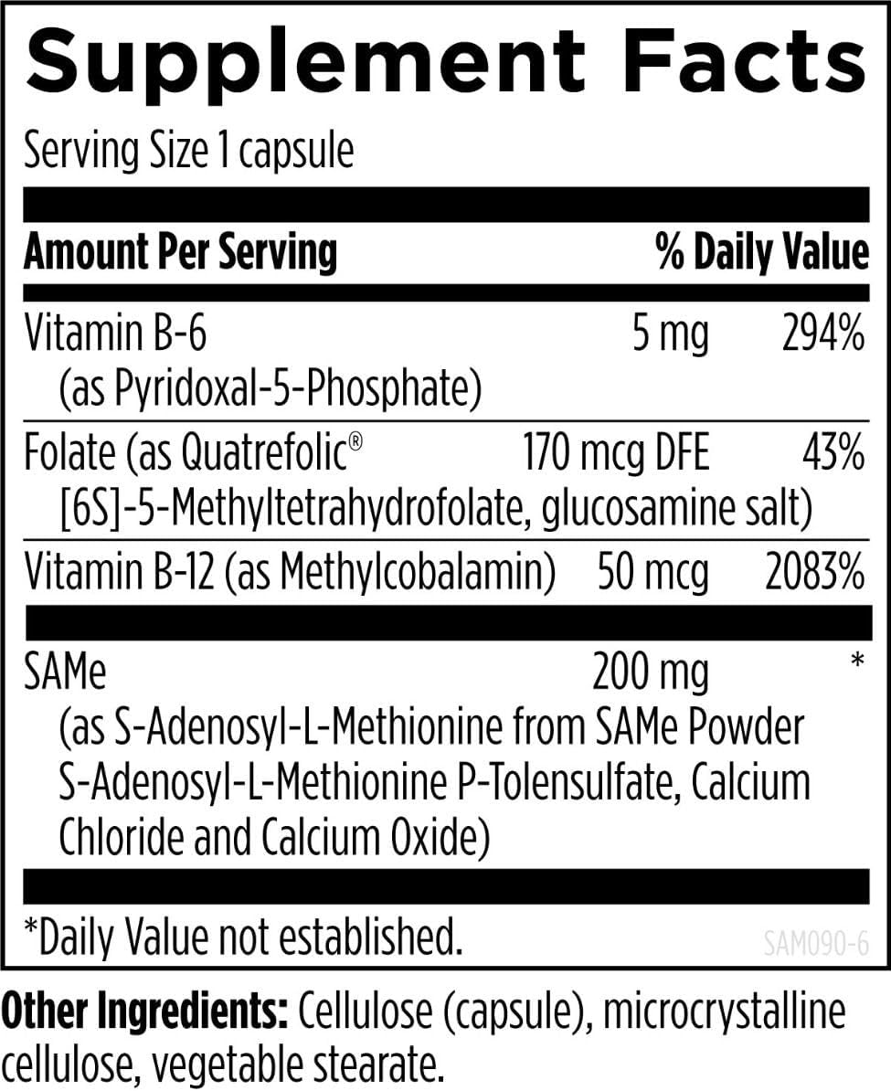 Designs for Health Same Capsules with B6, B12 + 5-MTHF - 200mg S-Adenosylmethionine Supplement with 5-MTHF (Folate) + Vitamin B12 - Non-GMO + Gluten-Free (30 Capsules)