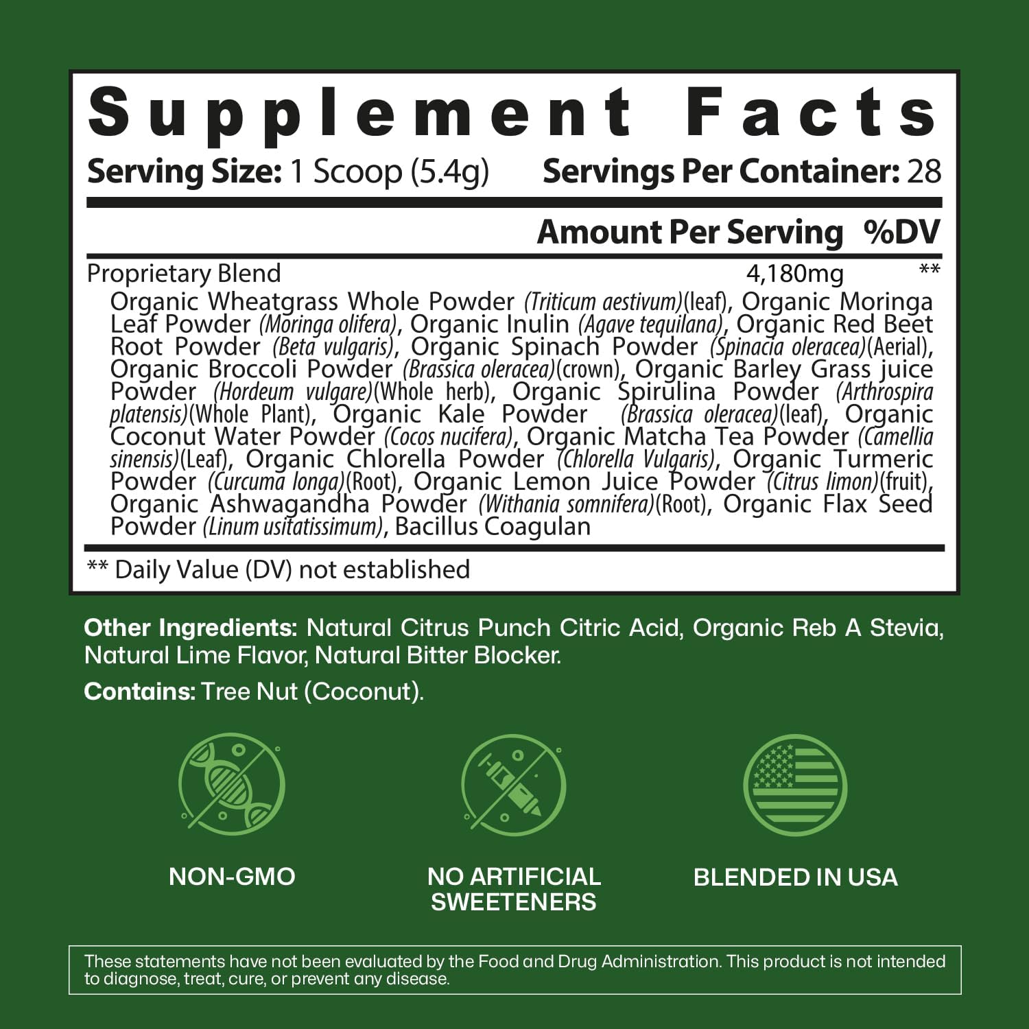 ColonBroom Superfood Greens Powder Supplement | Super Greens Juice Powder with Probiotics, Prebiotics, Spirulina & Chlorella | Natural for Energy, Immunity, Digestion & Detox Support | 56 Servings