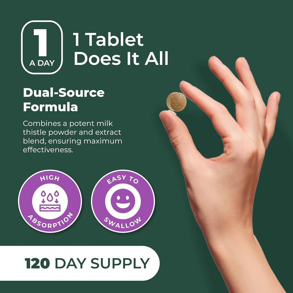 PurePremium Milk Thistle Supplement, 120 Tablets, 80% Silymarin Standardized Extract - High Potency Pure 450mg Complex – Supports Normal Liver Function & Overall Health – Non-GMO, Gluten-Free