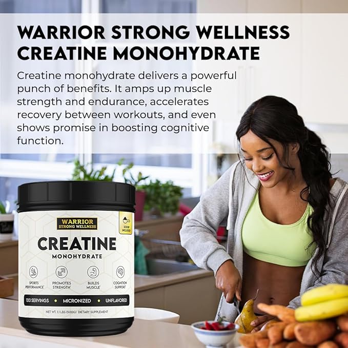 Creatine Monohydrate Powder 1 lb, 100 Servings, ISO Certified Tested Vegan, Unflavored Micronized Powder- Support Muscles, Cellular Energy & Cognitive Function