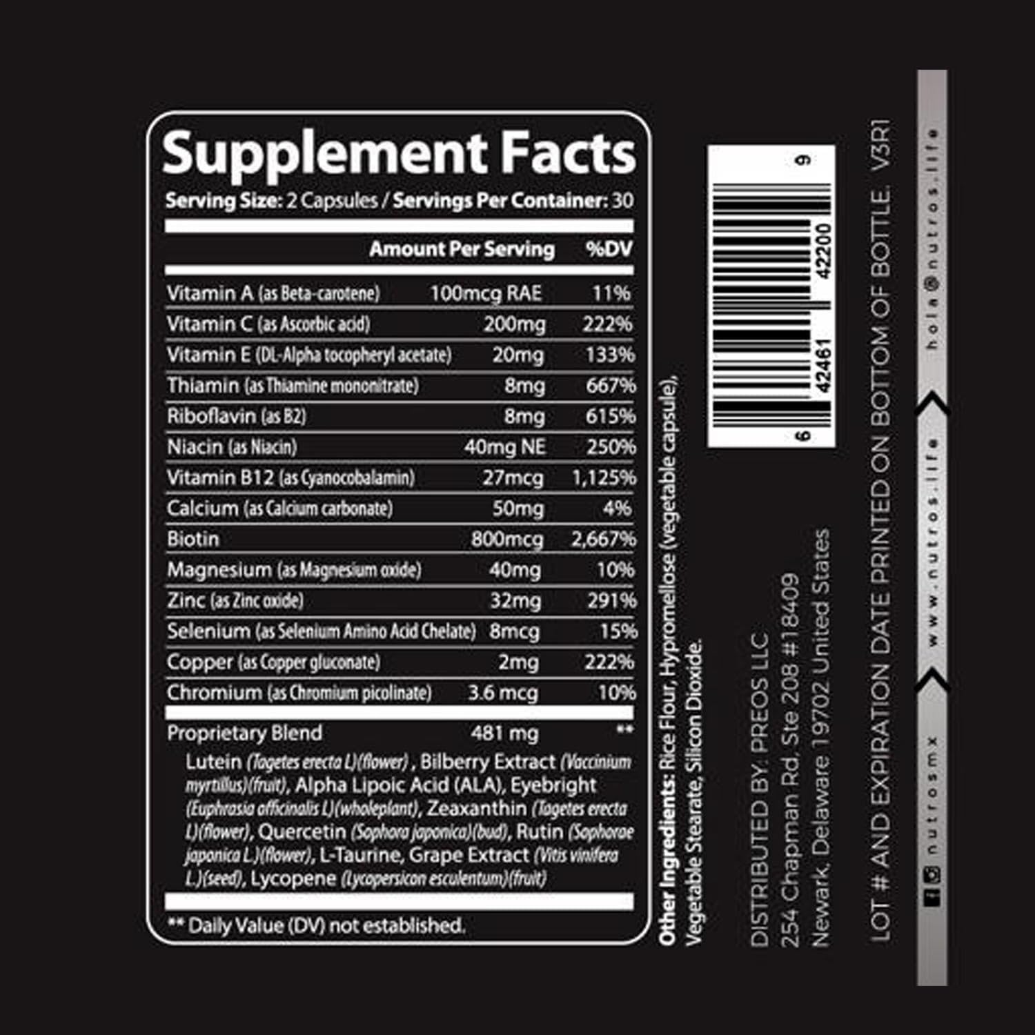 Vision Boost | Vitamin Eye Supplement with Lutein & Zeaxanthin | Advanced Formula for Eye Wellness - 60 Vegan Capsules