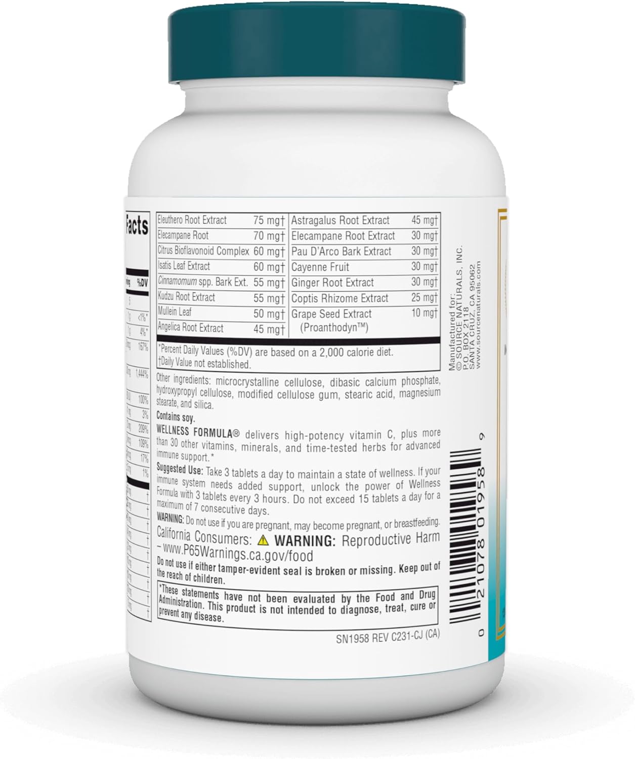 Source Naturals Wellness Formula Bio-Aligned Vitamins & Herbal Defense - Immune System Support Supplement & Immunity Booster* - 90 Count