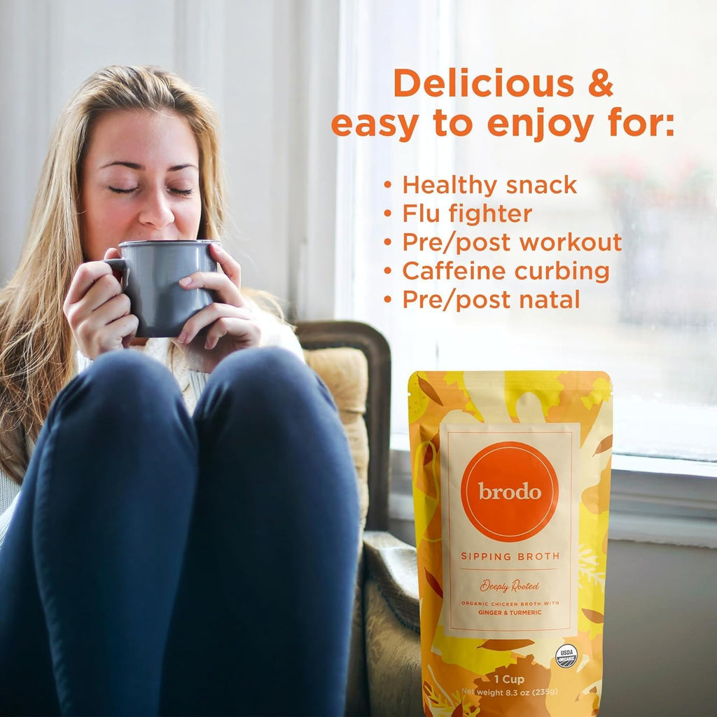 Brodo Organic Chicken Bone Broth, Protein-Rich Bone Broth with Collagen, Nourishing Chicken Broth Low Sodium for Sipping and Cooking, Slow-Simmered for Deep Flavor, (4x 25 oz. Pouches)