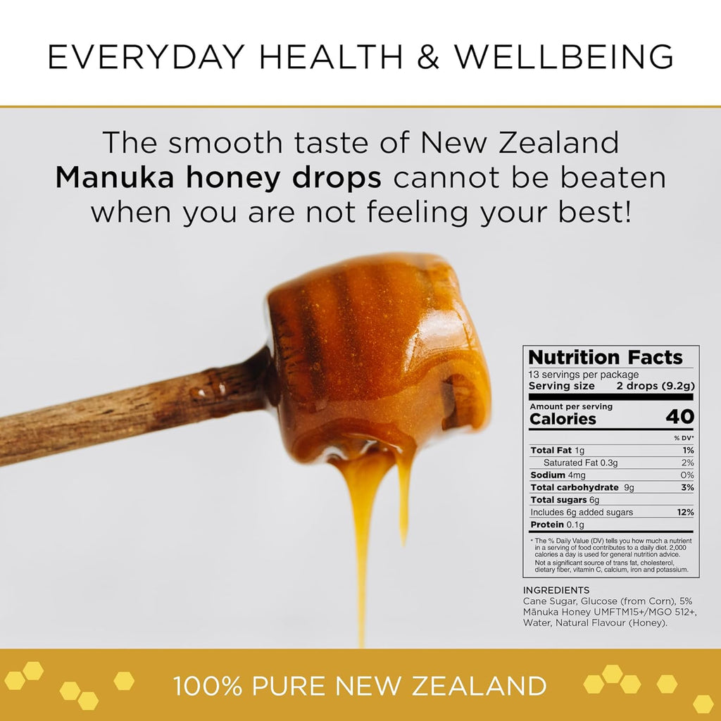 Mount Somers UMF 15+ Manuka Honey Drops - 26pcs Soothing Throat Lozenges from New Zealand, Natural Relief for Sore Throats
