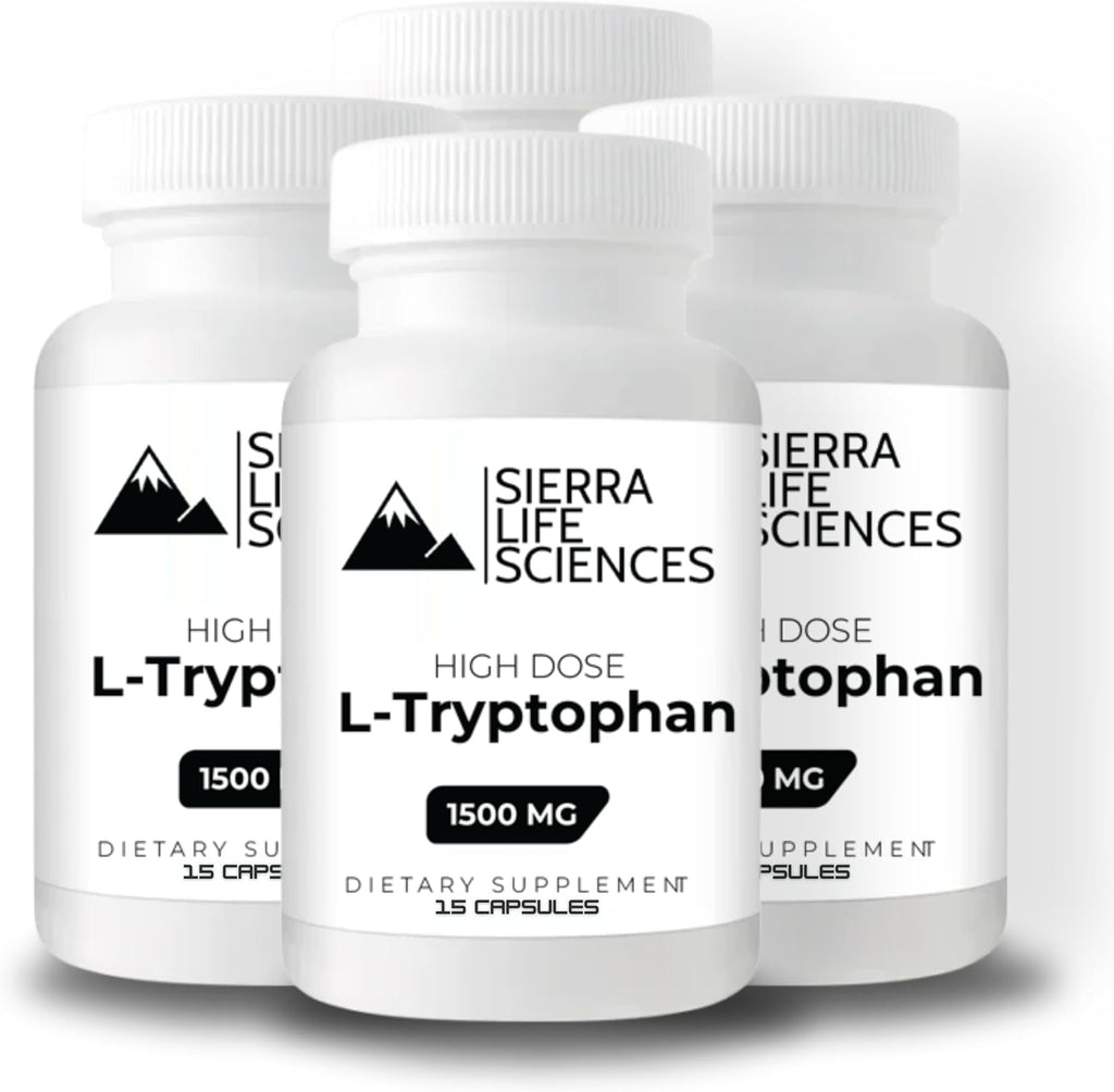 1500mg High Dose L-Tryptophan Max in Easy-to-Swallow Capsules | Gluten-Free, Non-GMO (Travel Size, 15 Count (Pack of 3)