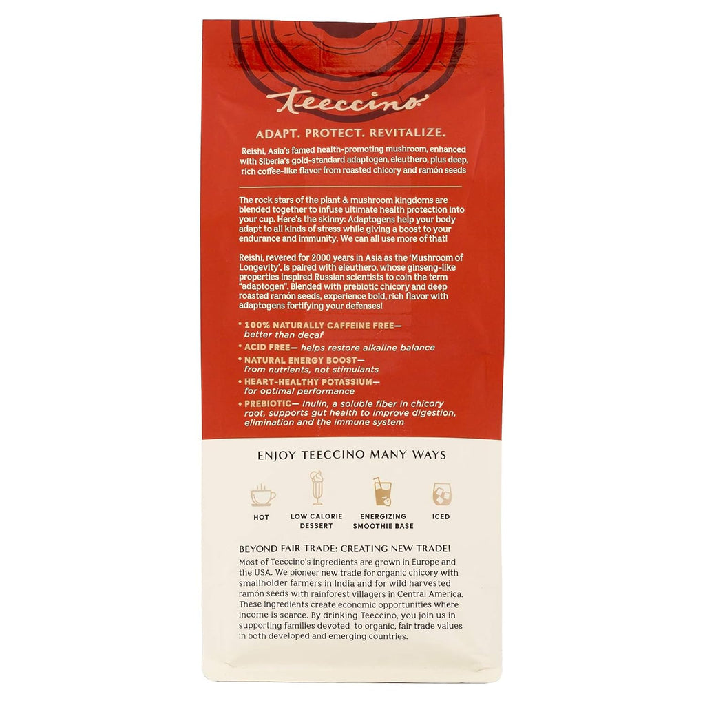 Teeccino Reishi Eleuthero Coffee Alternative - French Roast - Organic Adaptogenic Herbal Mushroom Coffee, Dark Roast, Caffeine Free, Prebiotic, Acid Free, All-Purpose Grind - 10 Oz, Pack of 3