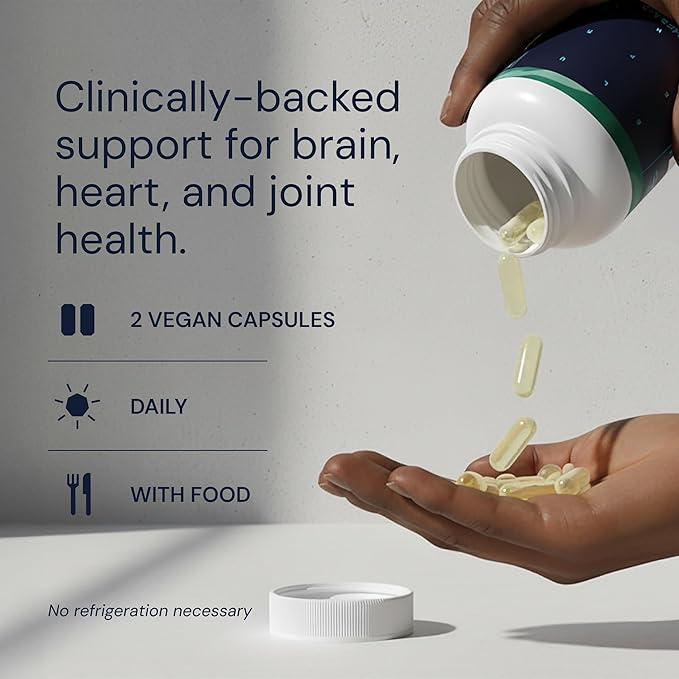 Blueprint Bryan Johnson Omega-3 - Vegan Algae Omega 3 Supplement with EPA/DHA - 800mg Plant-Based for Brain, Heart & Joint Support - High Absorption Triglyceride Form - 1:1 EPA/DHA