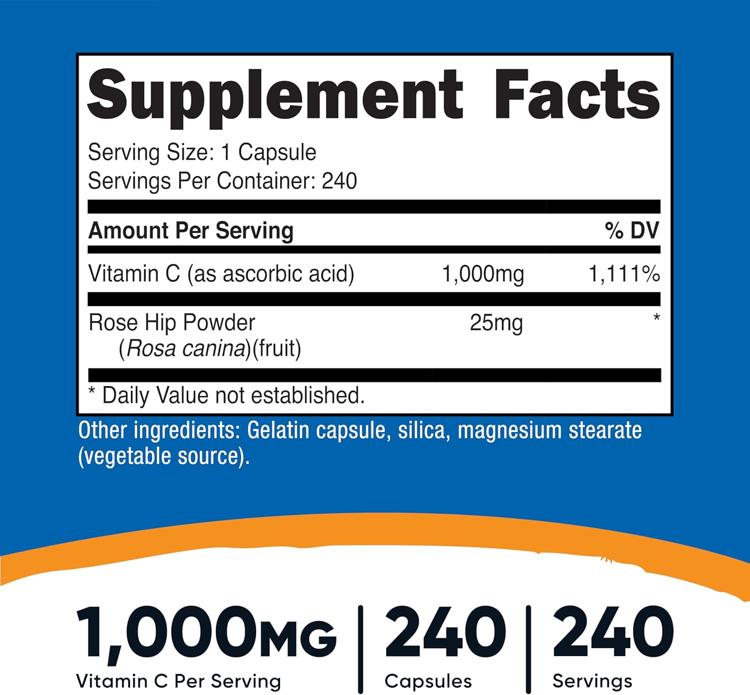 Nutricost Vitamin C with Rose HIPS 1025mg, 240 Capsules (3 Bottles) - Premium Non-GMO, Gluten Free Vitamin C Supplement