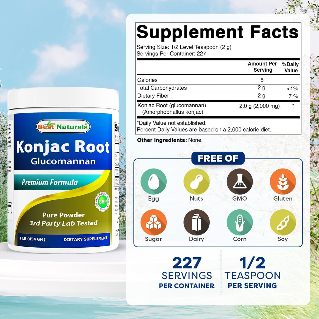 Best Naturals 2 Pack Konjac Glucomannan Root 1 Pound - 2000 mg per Serving - (Total 2 Pound)