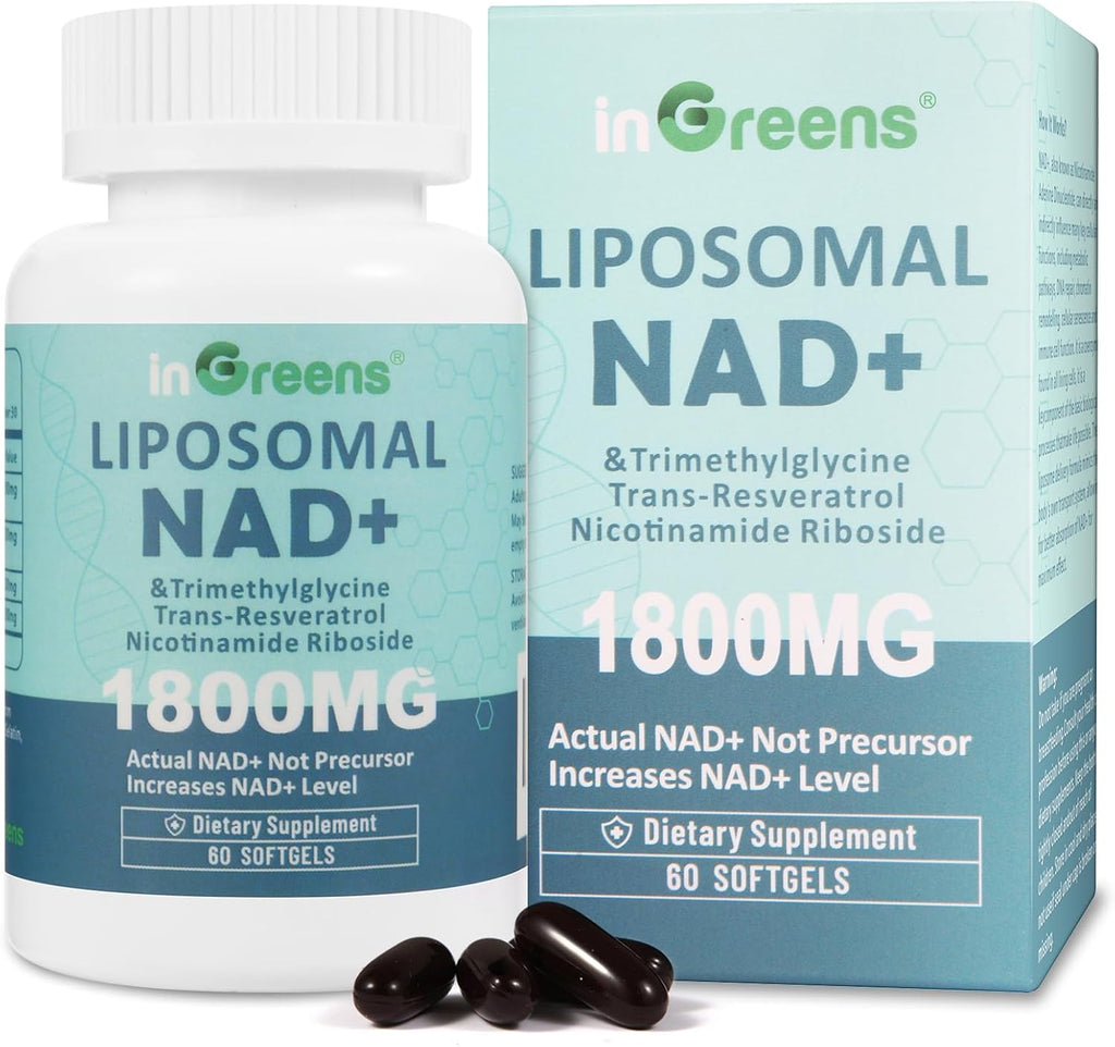 Liposomal NAD+ Supplement 1800 mg with Nicotinamide Riboside, Trans Resveratrol, Trimethylglycine, Replaces NMN, Boost NAD+, Aging Defense, Cellular Energy, 60 Softgels
