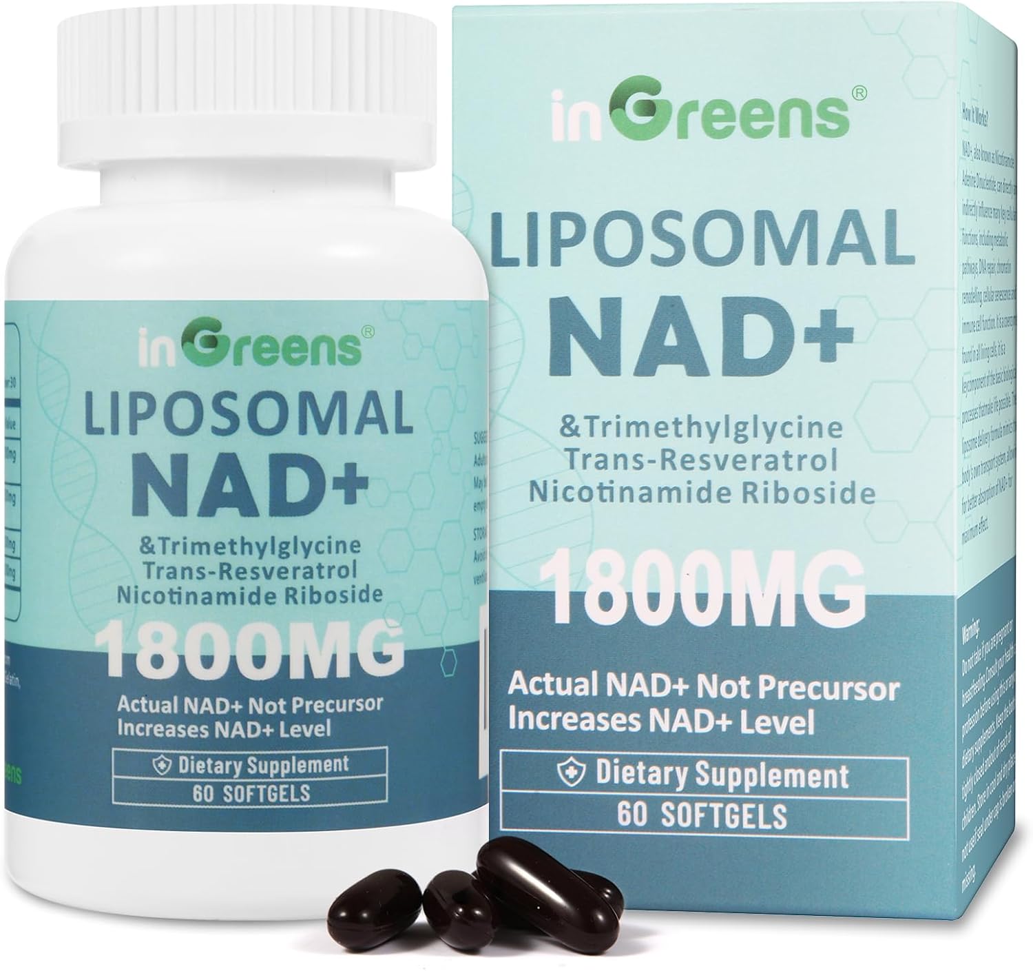 Liposomal NAD+ Supplement 1800 mg with Nicotinamide Riboside, Trans Resveratrol, Trimethylglycine, Replaces NMN, Boost NAD+, Aging Defense, Cellular Energy, 60 Softgels