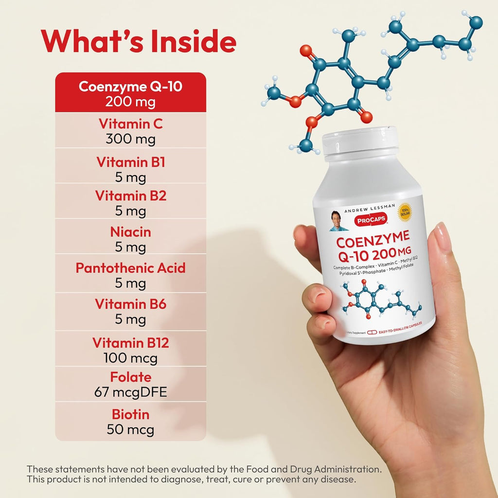 ANDREW LESSMAN Coenzyme Q-10 200 mg 180 Capsules - Essential for Energy Production and Optimum Key Organ Function, Anti-Oxidant Support, Depleted by Aging, Plus B-Complex. Easy to Swallow Capsules