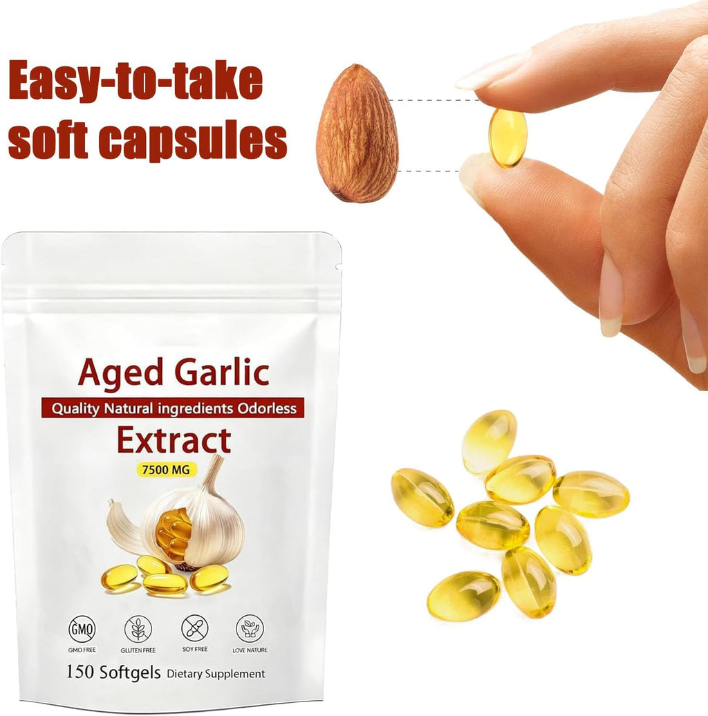 Aged Garlic Extract - 7500mg Odorless, Organic Garlic Extract Capsules, All-Natural, Non-GMO, 150 Softgels(1 PCS)