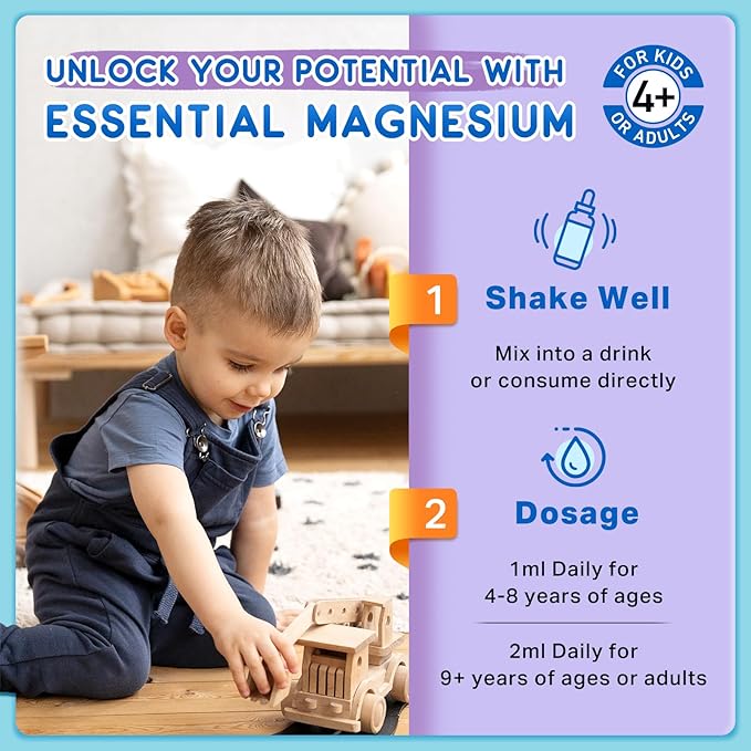 Magnesium Glycinate Liquid for Kids, Kids Magnesium Liquid Drops Supplement with L-Theanine, Calcium, Zinc, Vitamin D3 K2 for Sleep Calm Relaxation Brain Bones Focus, Grape Flavor 2 Fl Oz
