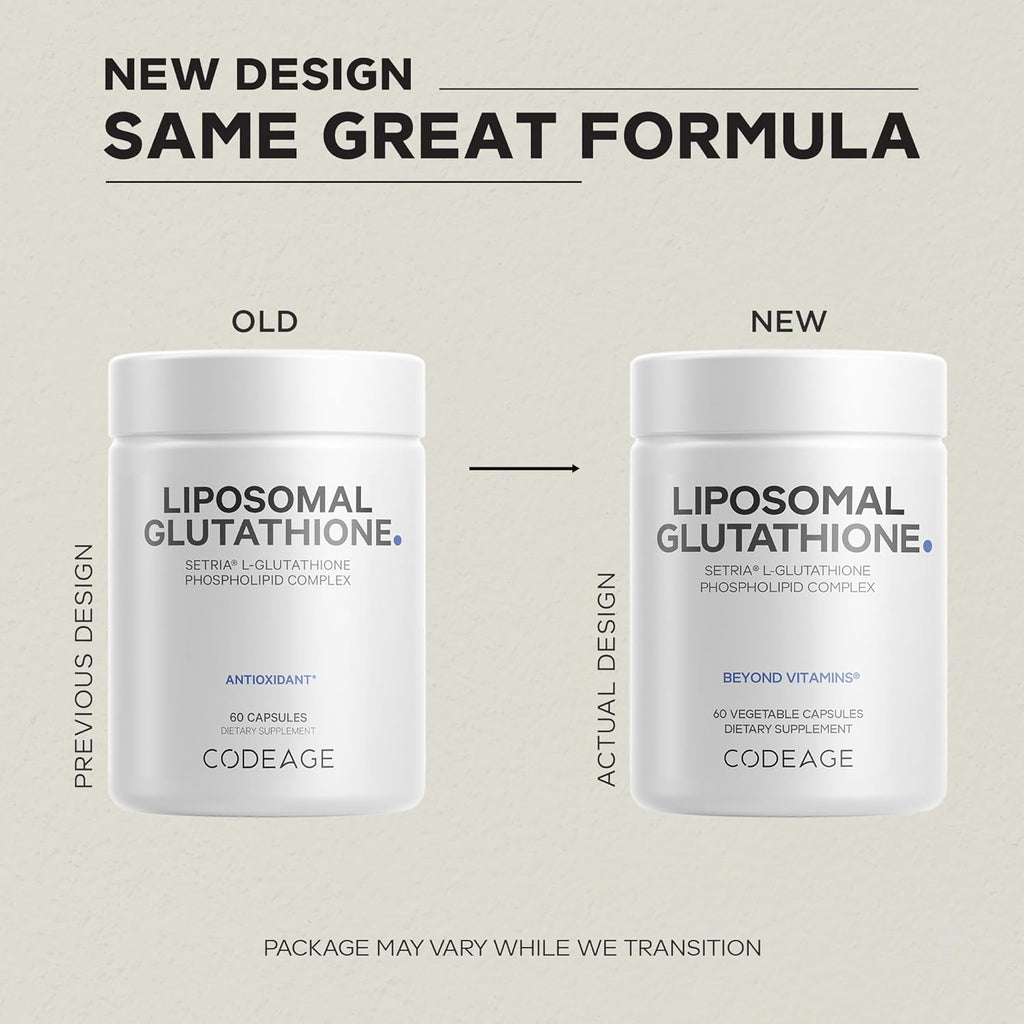 Codeage Liposomal Glutathione Supplement - Pure Reduced Setria L-Glutathione, Liposomal Delivery, Phospholipid Complex - Vegan, Non-GMO - 2-Pack