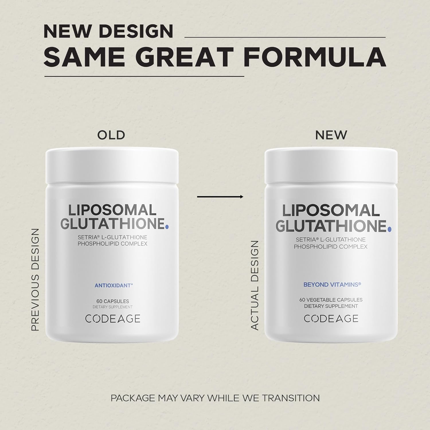 Codeage Liposomal Glutathione Supplement - Pure Reduced Setria L-Glutathione, Liposomal Delivery, Phospholipid Complex - Vegan, Non-GMO - 2-Pack