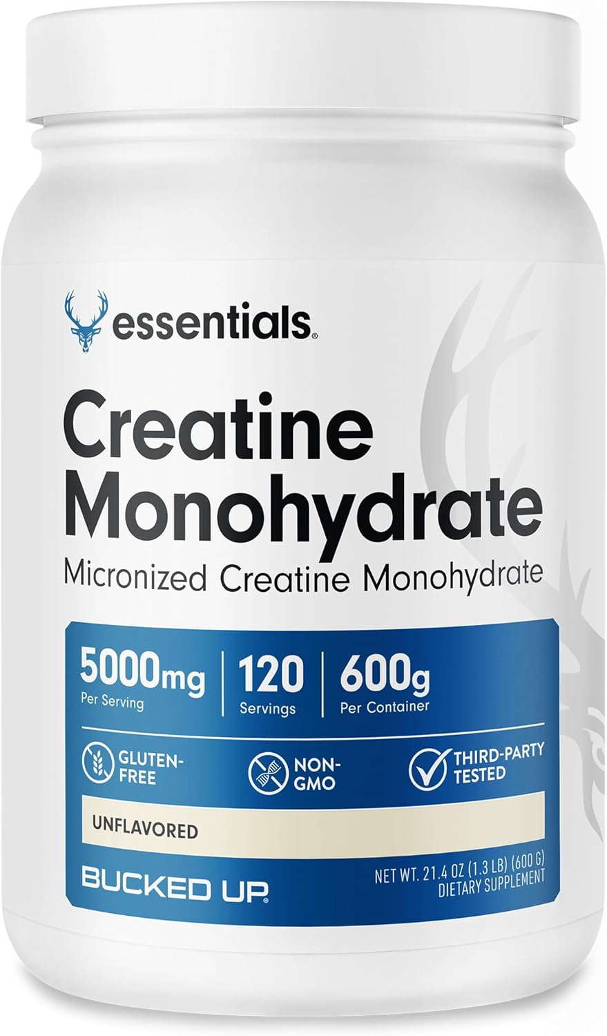 Bucked Up Pure Micronized Creatine Monohydrate for Women and Men - Easy to Mix and Unflavored - 5G Per Serving - 120 Servings - 600 Grams Per Container