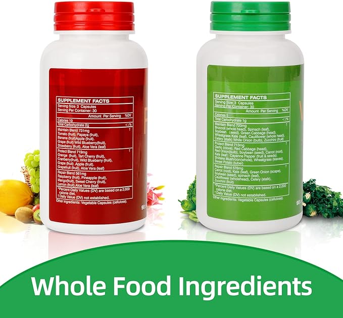 Fruit and Veggies Supplement Ingredients Natural – 4 Bottles 360 Total Vegetarian Capsules | Balance of Natural 16+18 Whole Fruits & Veggies Blend | Fresh Superfood Formula with Vitamins and Minerals