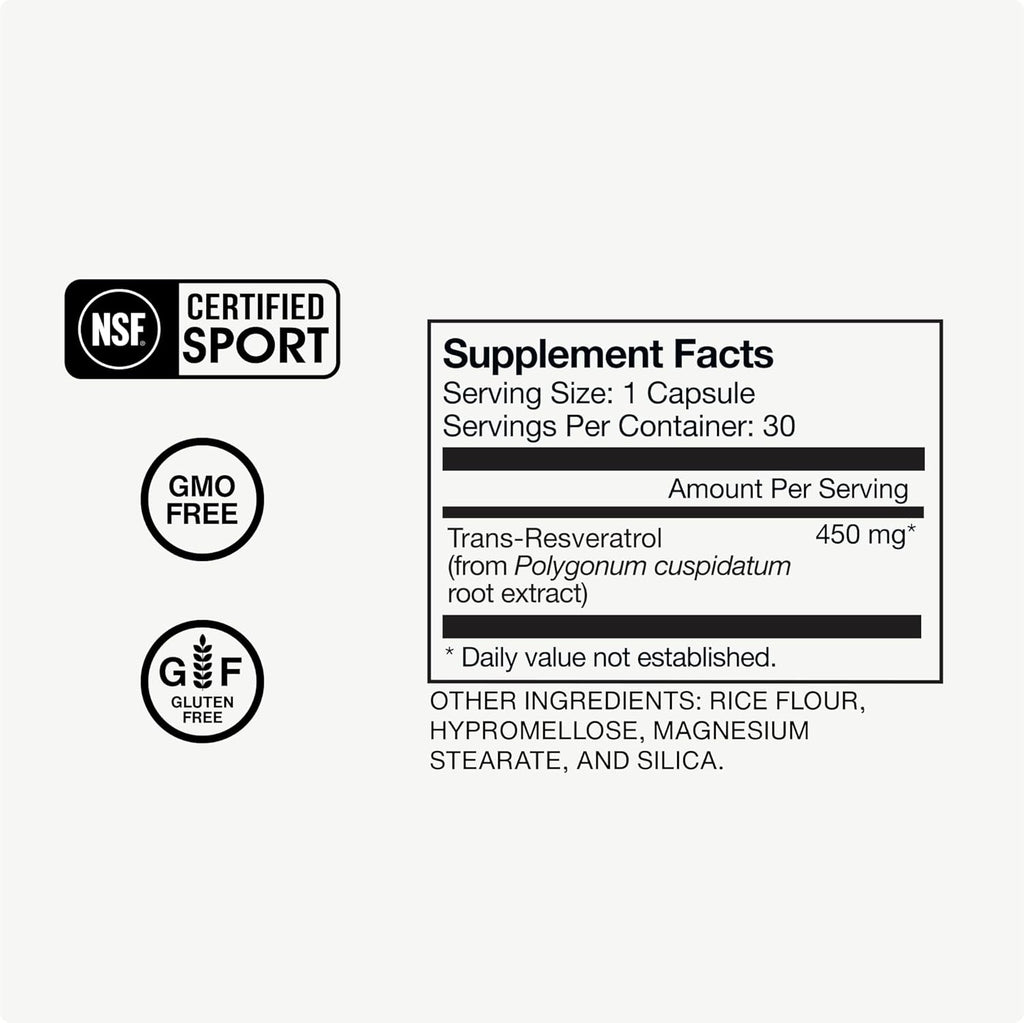 Momentous Resveratrol Supplement 450 mg - Trans-Resveratrol for Healthy Aging, Brain, & Heart Support - NSF Certified for Sport - GMO- & Gluten-Free - 30 Servings