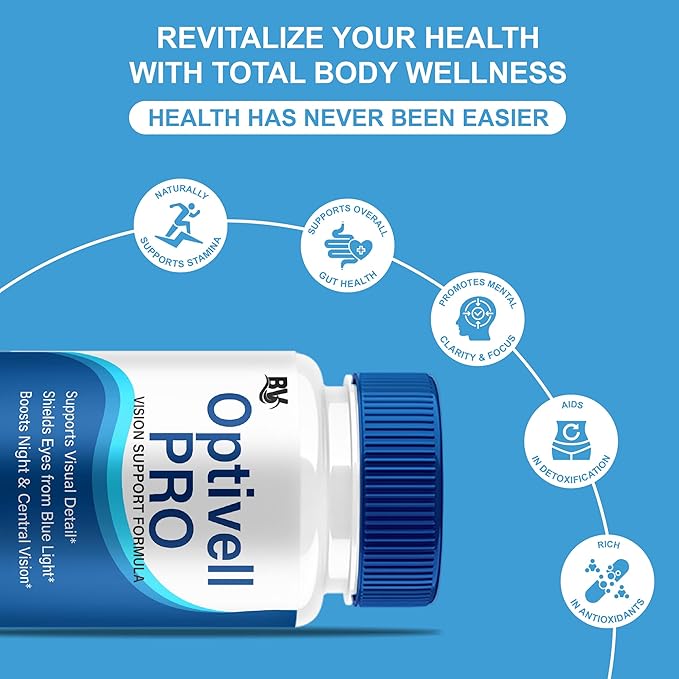 BLUE VIBE Optivell Pro Eye Health Supplement, OptivellPro Max Strength Overall Vision & Sight Wellness Supplement, Optivell Pro Advanced Vision Support and Eye Health Formula (3 Pack - 180 Capsules)