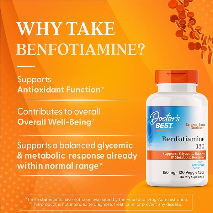 Doctors BEST Benfotiamine 150, Supports Glycemic Balance & Metabolic Response, Non-GMO, Gluten Free, Soy Free, Vegan 120 Veggie Caps