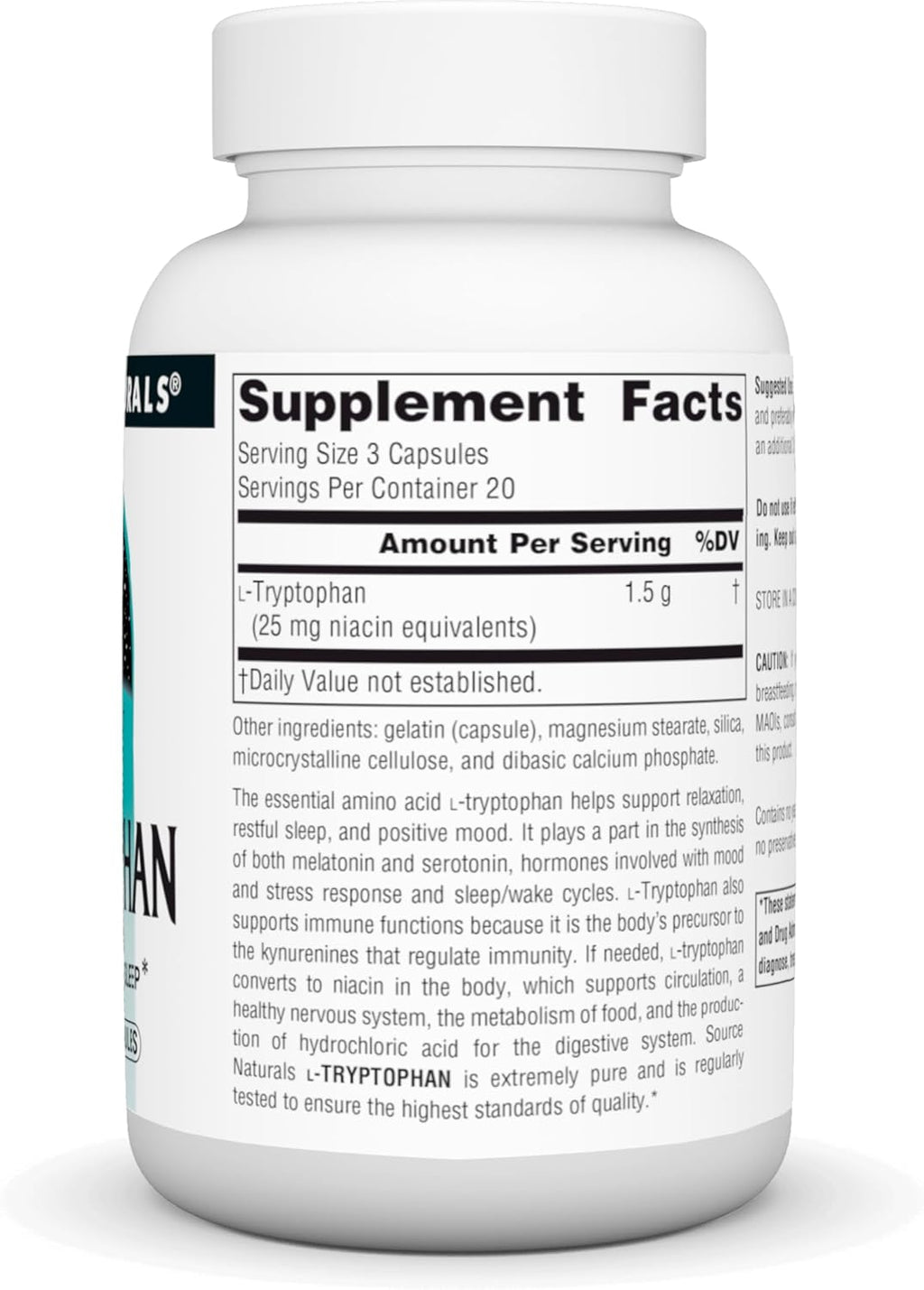Source Naturals L-Tryptophan, for Mood, Relaxation, and Sleep*, 500mg - 60 Capsules
