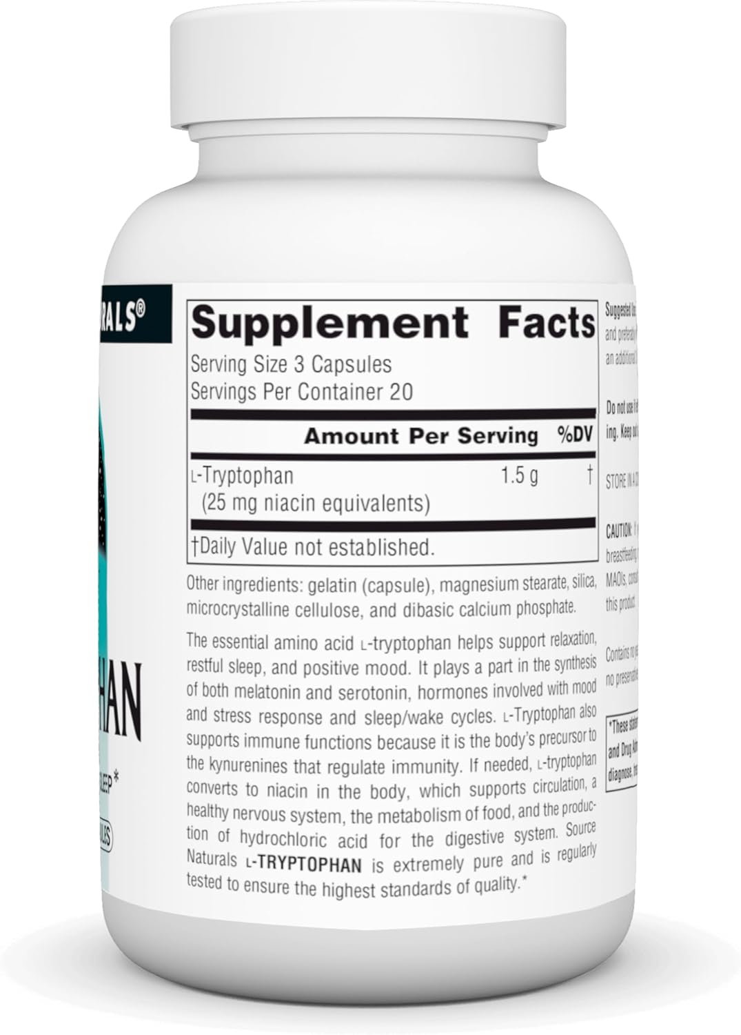 Source Naturals L-Tryptophan, for Mood, Relaxation, and Sleep*, 500mg - 60 Capsules