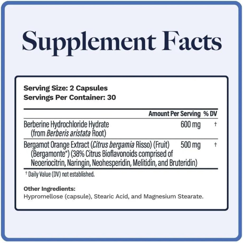 Berbercol | 500mg Citrus Bergamot (as Bergamonte) & Berberine | Naturally Supports Heart Health and More | 60 Capsules