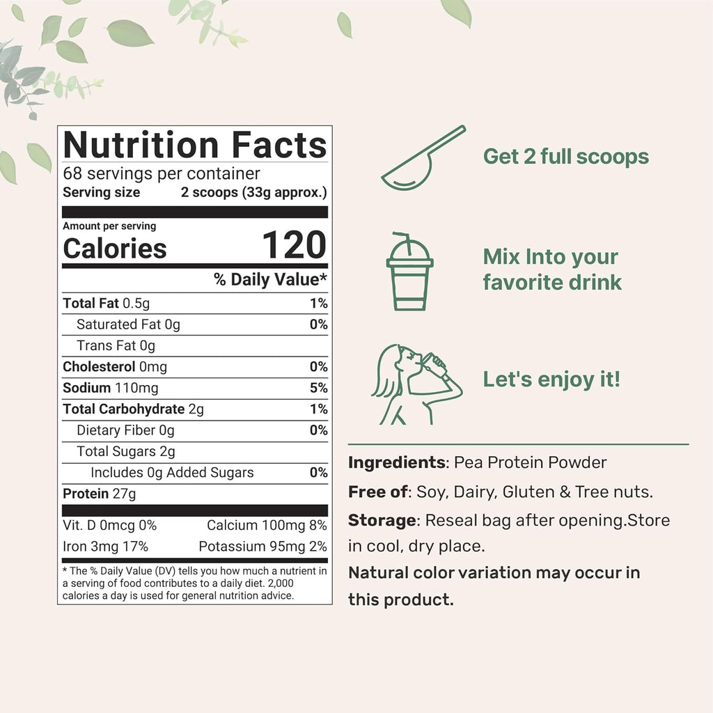 Micro Ingredients North American Grown, Pea Protein Powder, 5 Pounds | Plant Based, Unflavored | Complete Vegan Protein Source – 27g Serving | Rich in BCAAs & EAAs | Non-GMO, Keto Friendly