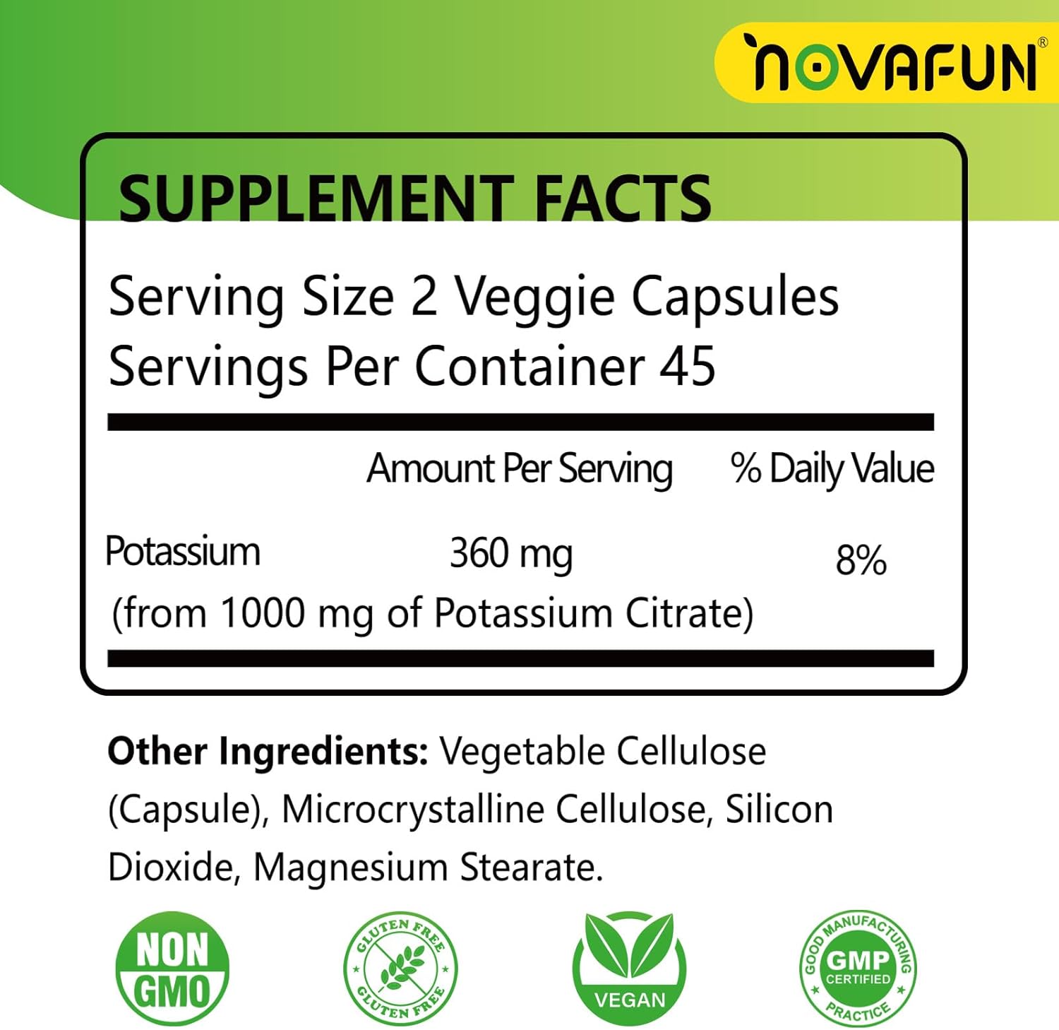 Potassium Citrate 1000mg, Potassium Supplement for Leg Cramps, Muscle & Heart Health, Vegan, Non-GMO, Gluten Free, 90 Capsules