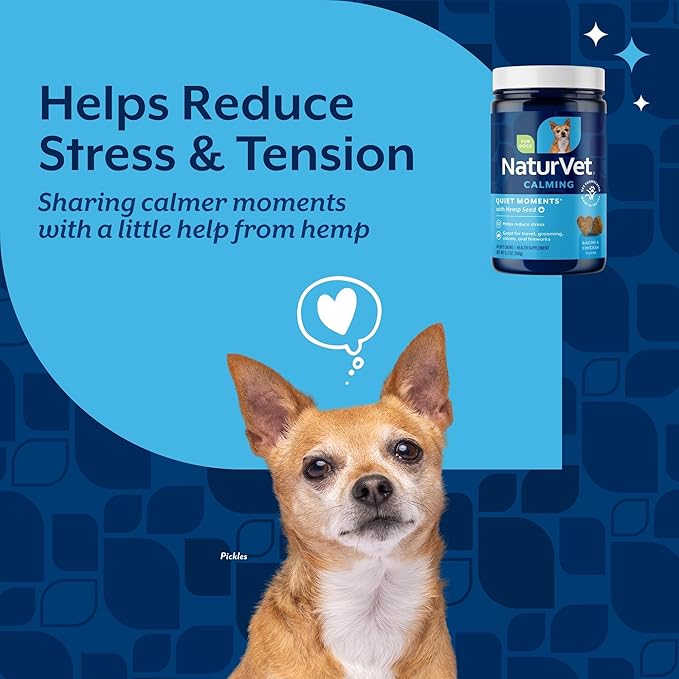 NaturVet Quiet Moments Plus Hemp Calming Aid Soft Chews for Dogs, Count of 60, 60 CT