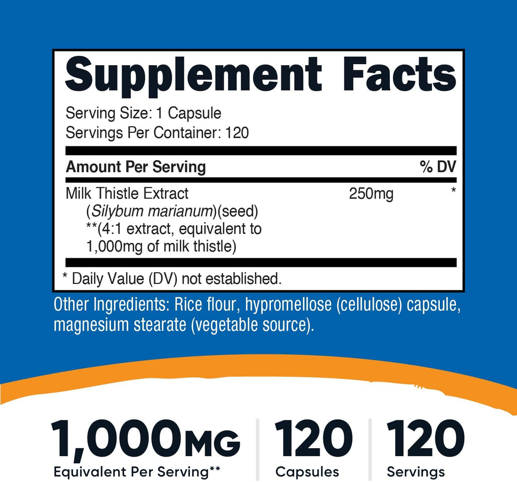 Nutricost Milk Thistle 1,000mg Equivalent, 120 Capsules - 250mg of 4:1 Extract - Vegan, Non-GMO and Gluten Free