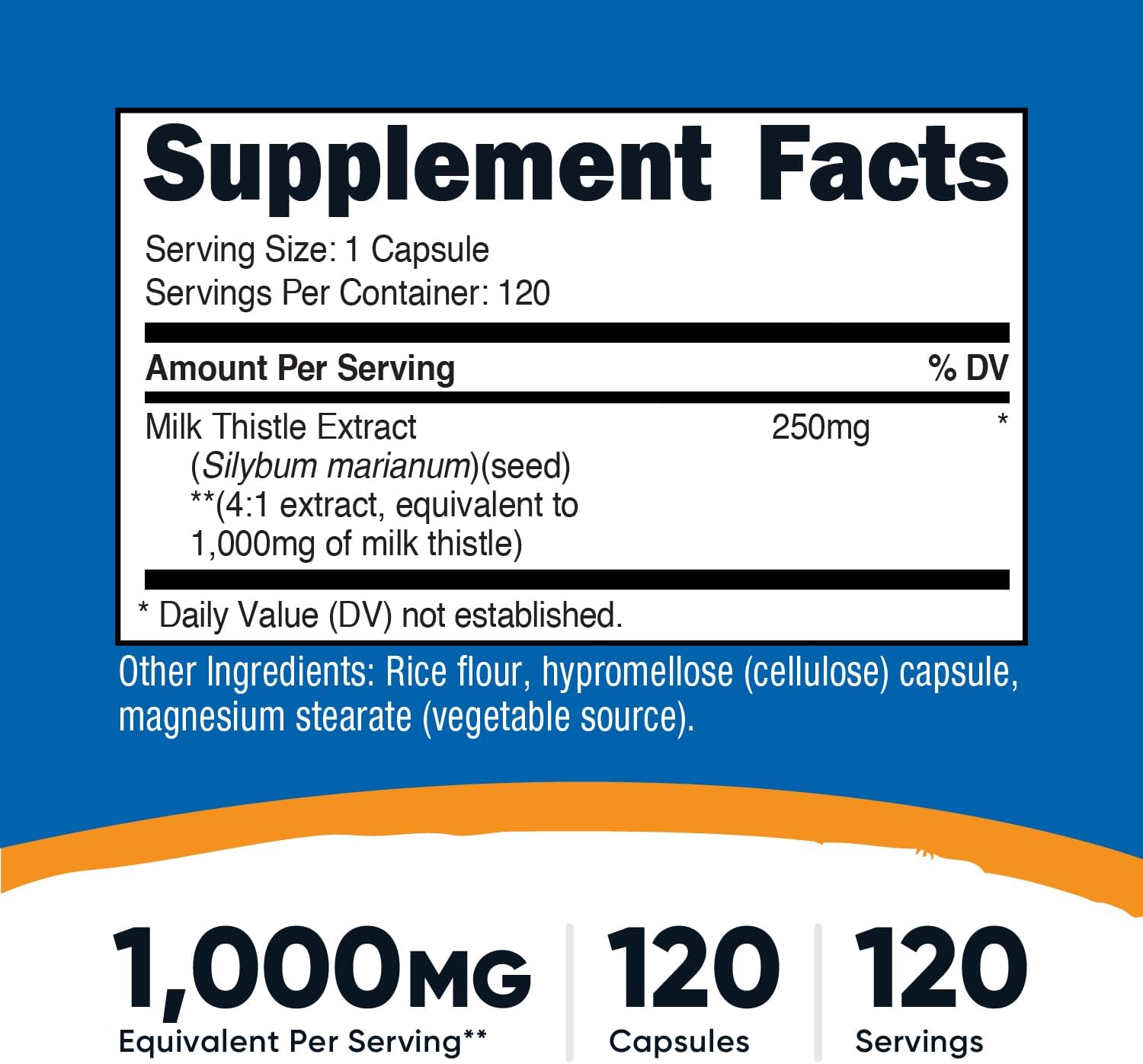Nutricost Milk Thistle 1,000mg Equivalent, 120 Capsules - 250mg of 4:1 Extract - Vegan, Non-GMO and Gluten Free