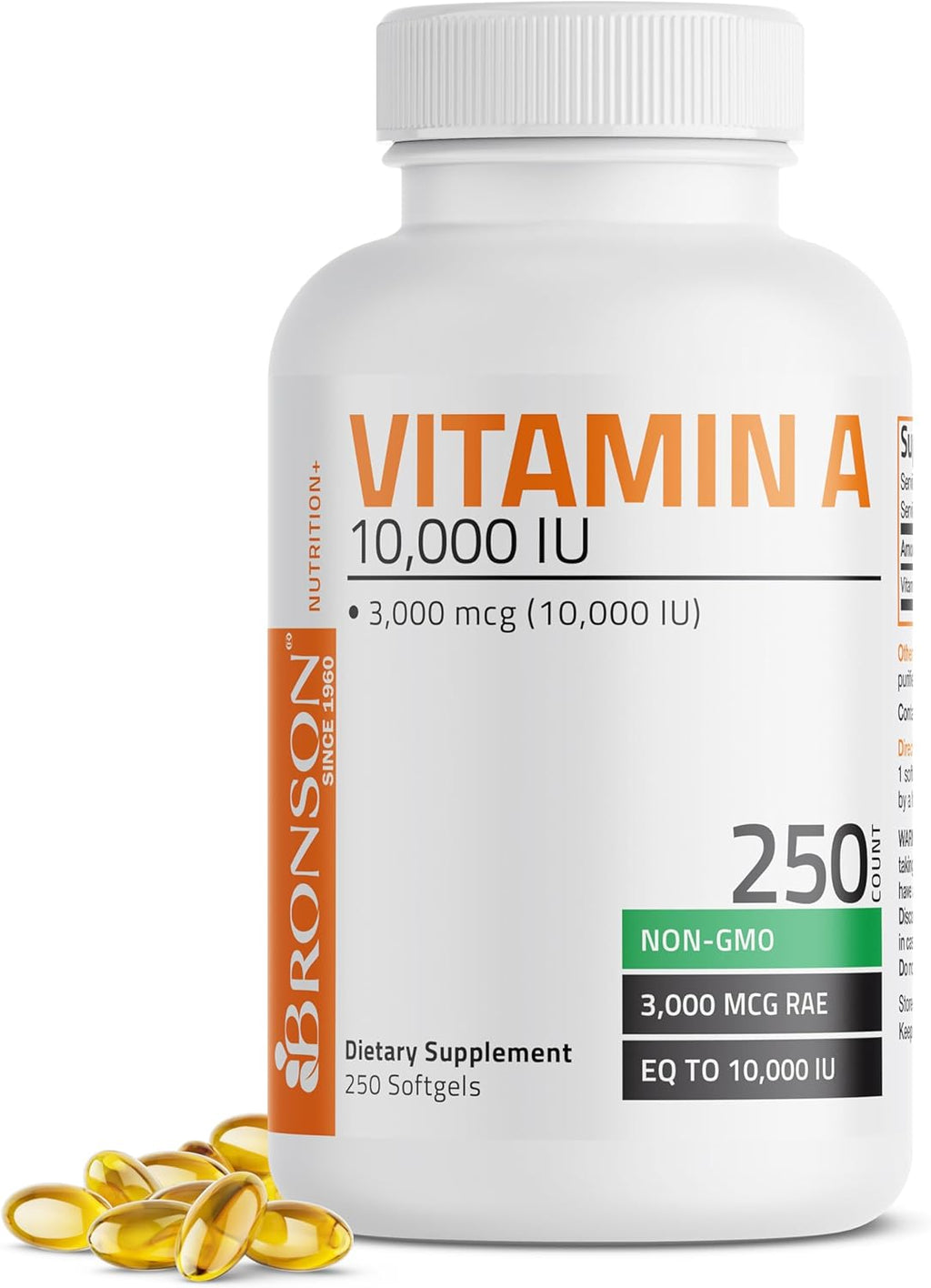 Bronson Vitamin A 10,000 IU Premium Non-GMO Formula Supports Healthy Vision & Immune System and Healthy Growth & Reproduction, 250 Softgels