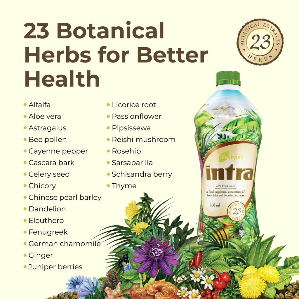 Lifestyles Intra Herbal Juice Drink – Botanical Beverage for Immune Support, Detox, Digestive & Cardiovascular Health – 23 Botanical Extracts – Made in Canada Trio Pack (950 mL /32 fl oz each)