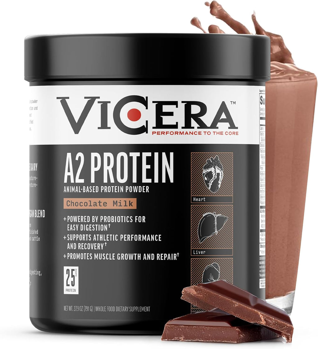 A2 Protein Powder, Chocolate Milk, 25 G Protein per Serving, Organic A2/A2 Whey Casein Blend with Probiotics and Celtic Sea Salt, Gluten Free Workout Supplement, Non GMO, 20 Servings, 27.4 Oz