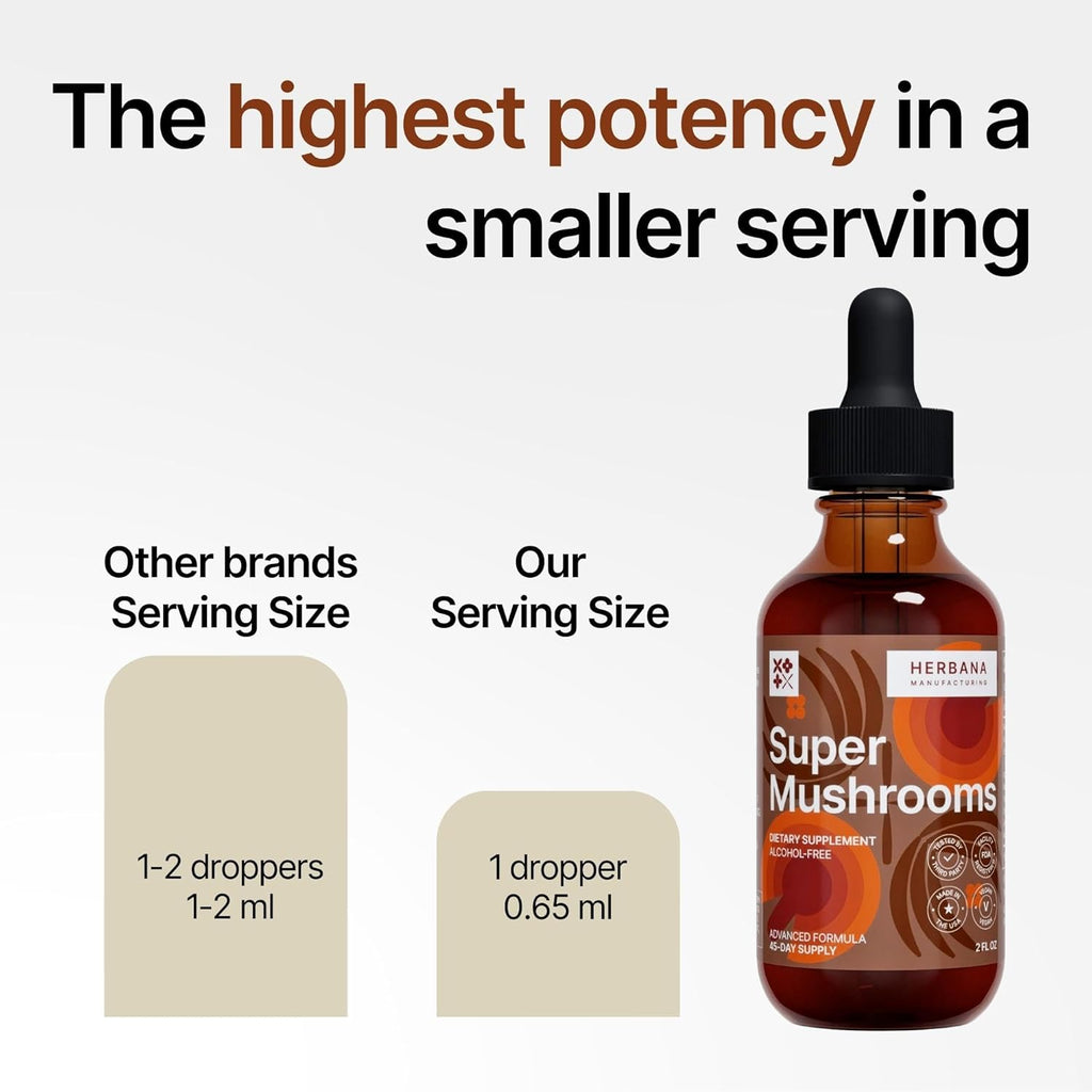 Super Mushrooms 8-in1 - 2 fl oz Liquid Extract - Brain Booster & Immune Support Drops - Reishi, Lion`s Mane, Cordyceps, Chaga, Mitake, Turkey Tails, Shiitake, Agaricus - High Potency - 45-Day Supply