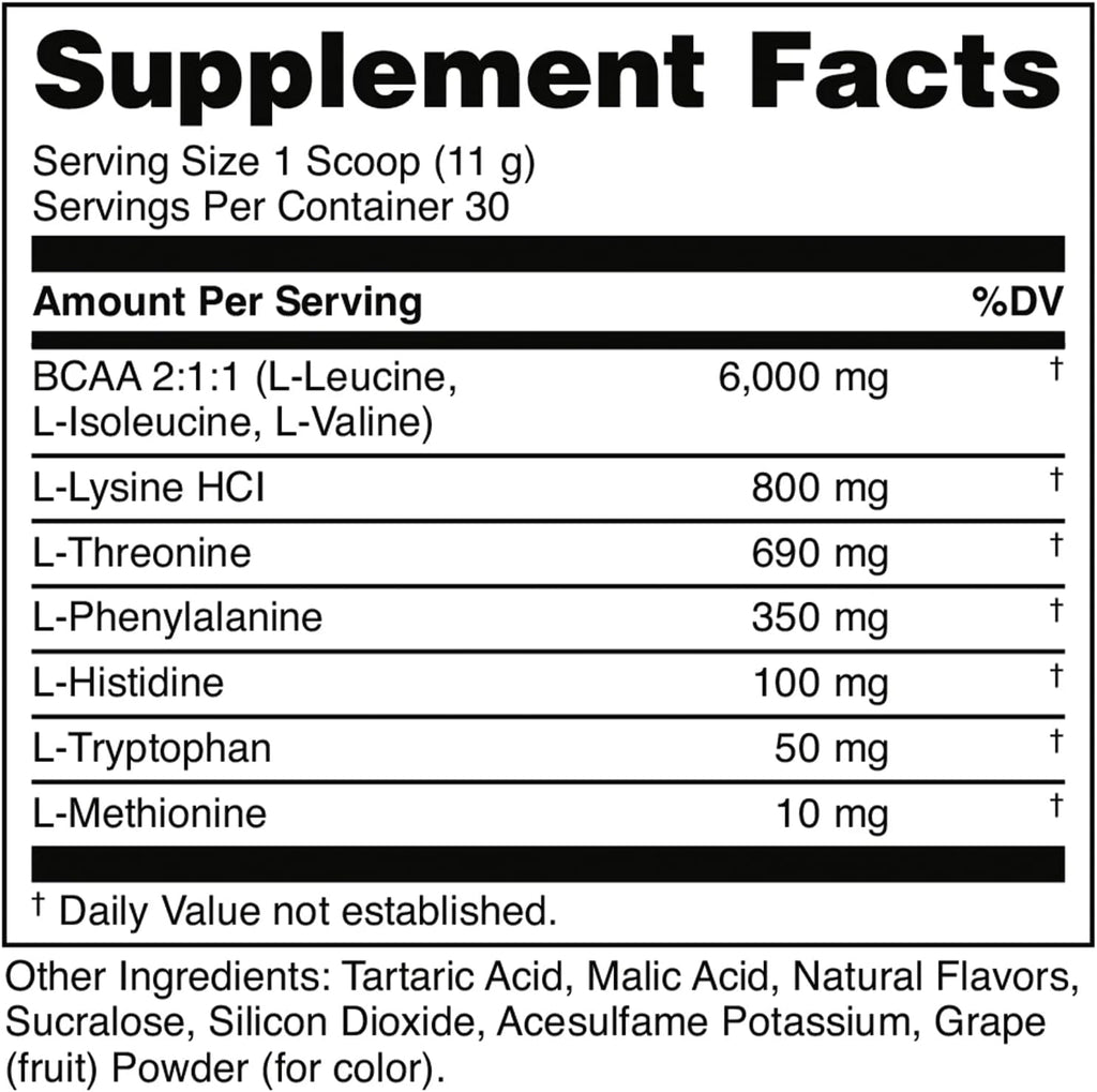 Bucked Up Essential Amino Acids - EAA Powder - Easy Mix, Non Clumping Formula - for Pre/Intra Workout - Grape Flavor - 30 Servings - 11.6 oz