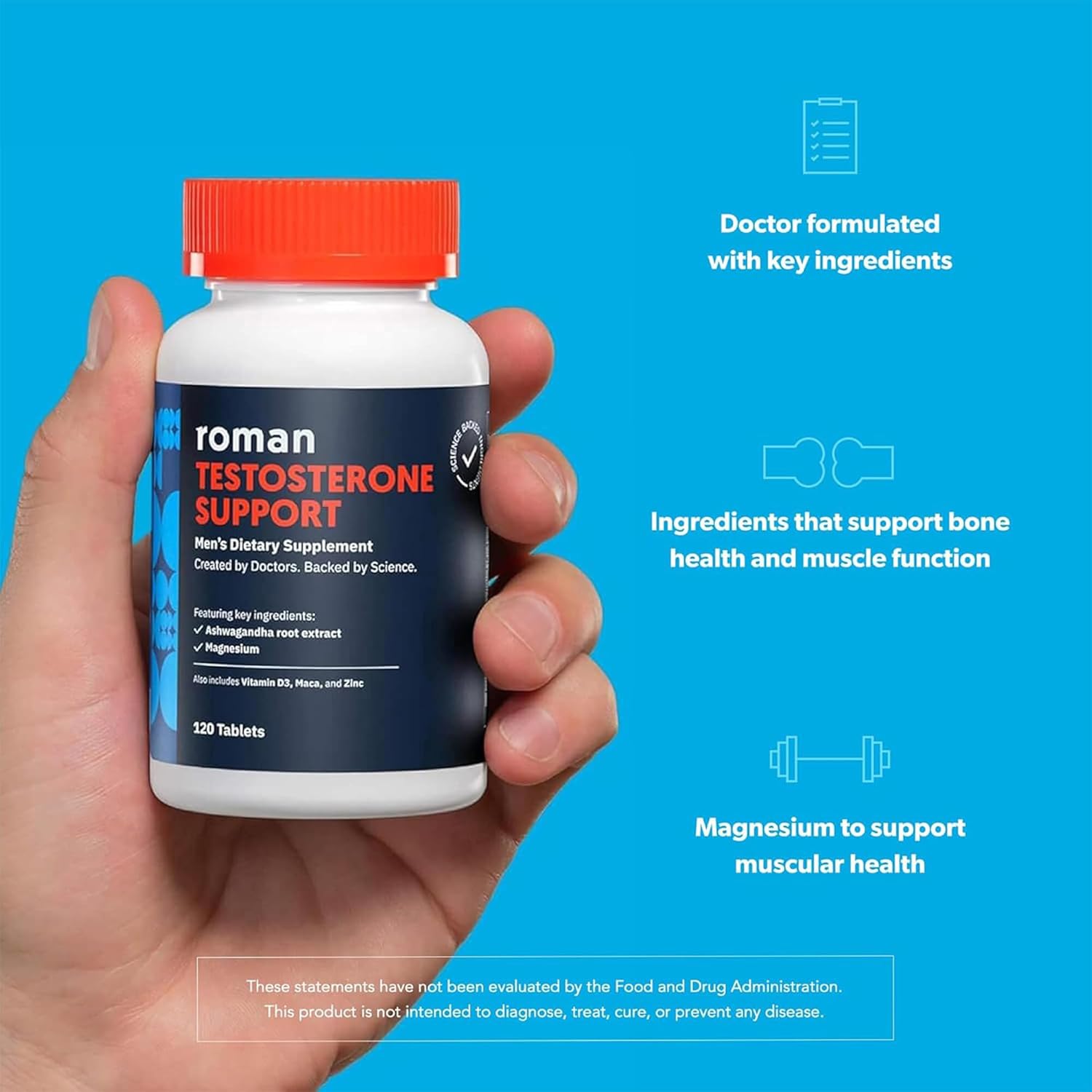 Ro Testosterone Support | Daily Nutritional Supplement with Ashwagandha & Magnesium | (120 Tablets)