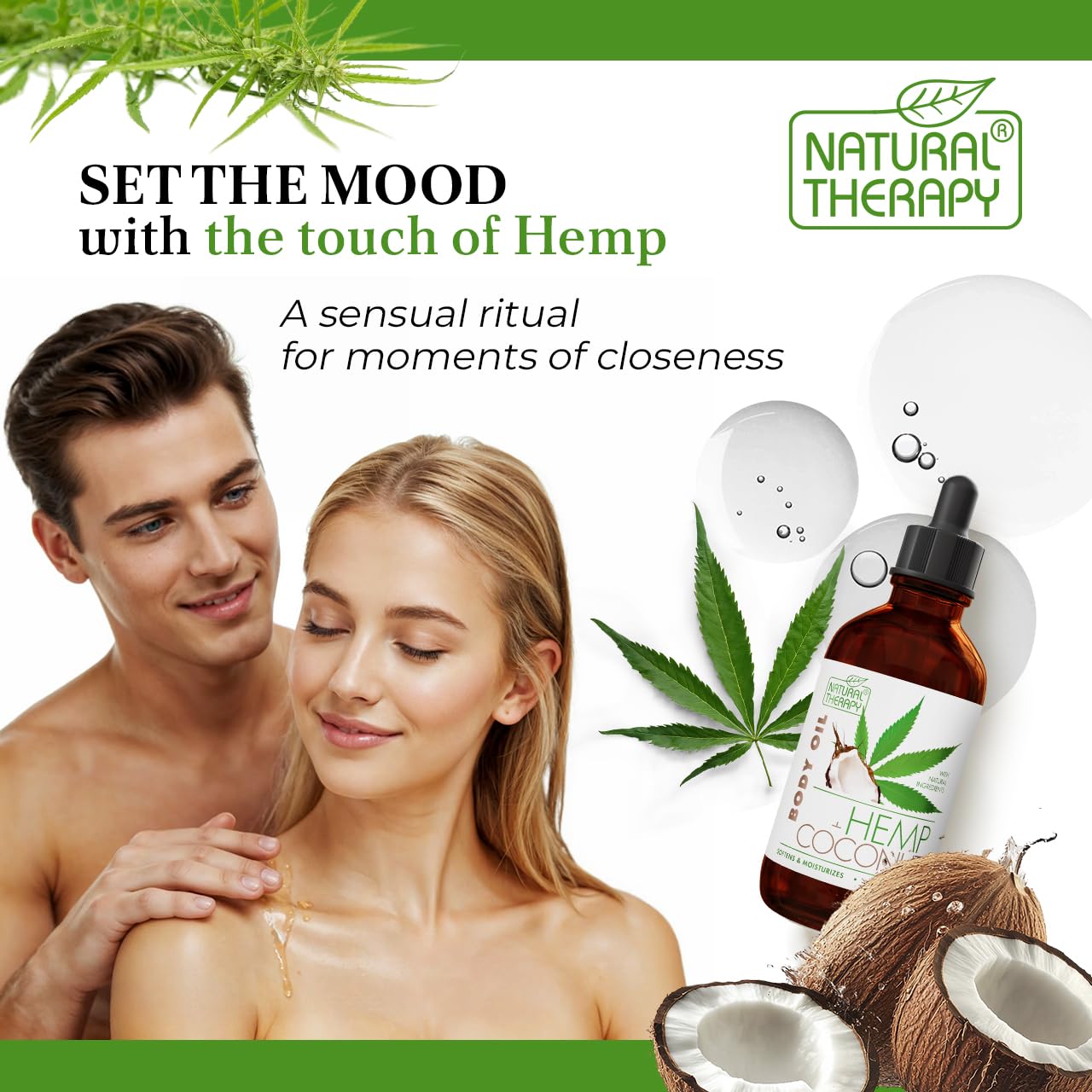 Natural Therapy Hemp & Coconut Body Oil – Moisturizing Body Oil – Hydrate & Soften Skin – Increase Skin Elasticity and Provide Anti-Aging Support (4 Fl.Oz)