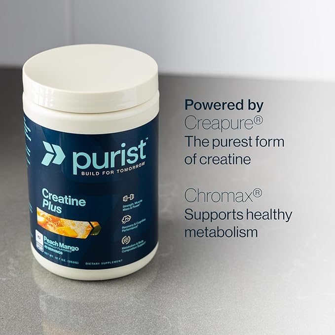 PURIST Protein Creapure Creatine Plus Monohydrate | Workout Powder Supplement | Women Men Muscle Strength Energy Recovery | Clean Nutrition | NSF Certified | Contains Sugar Free Stevia (Peach Mango)