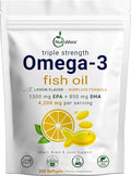 Triple Strength Omega-3 Fish Oil – 4200 mg Per Serving with 1300 mg EPA + 850 mg DHA – Lemon Flavor Burpless Formula – Wild-Caught, Non-GMO, Gluten-Free – 300 Softgels