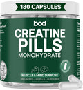 BOD Creatine Monohydrate Pills for Muscle Support, Vegan Pre or Post-Workout Creatine Capsules for Women and Men, 5g Micronized & Instantized, Creatina Monohidratada, 180 Capsules