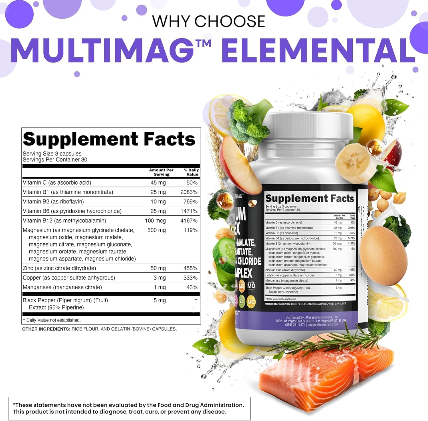 Clean Nutraceuticals Magnesium Complex with Magnesium Glycinate Citrate Malate Oxide Taurate Aspartate Orotate & Mag Chloride, Zinc Copper Manganese (90 Count (Pack of 2))