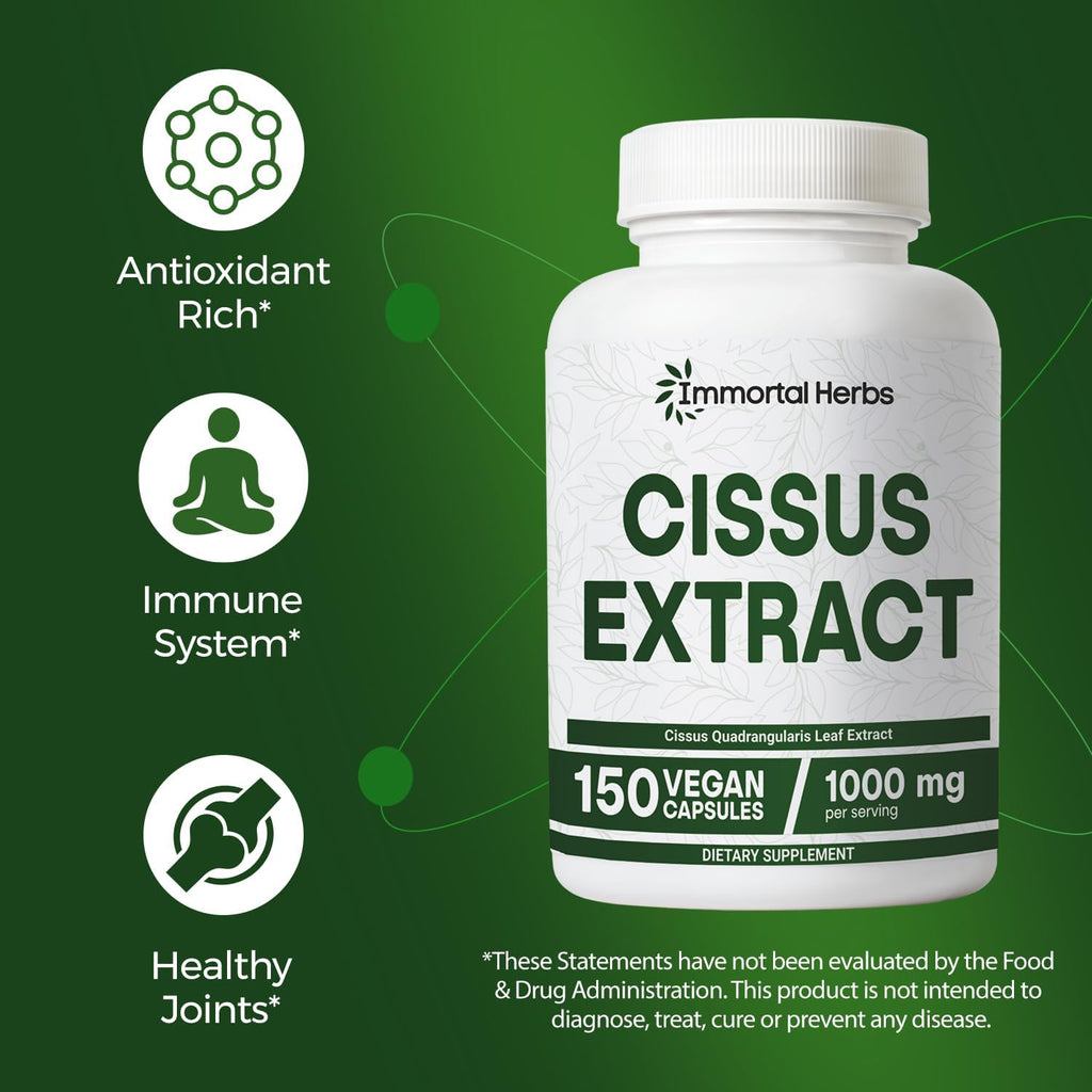 Cissus Quadrangularis Supplement 1000mg, 150 Pills, Pure Extract Powder with 40% Ketosterones, Non-GMO and Gluten-Free Cissus Extract Capsules for Men and Women