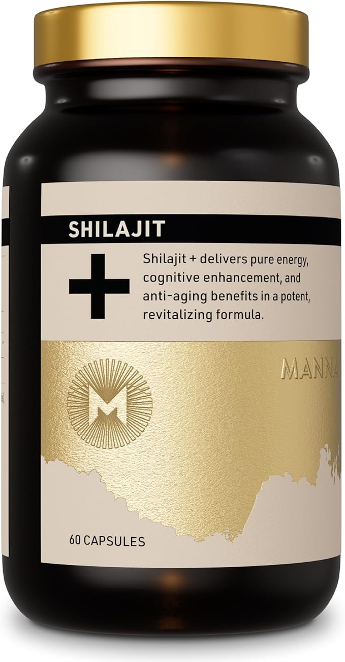 Manna Vitality Shilajit+ Capsules | 1000mg Purified Himalayan Shilajit Resin Supplement | Highest Bioavailability | Energy, Performance, Detox, Vitality, Mental Clarity & Cognitive Support | 60 Count