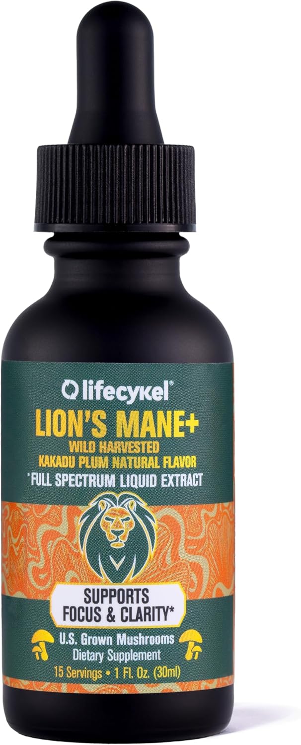 Lifecykel - Lion's Mane Mushroom Extract with Kakadu Plum - Brain Booster Nootropic for Memory, Focus & REM Sleep - Non-GMO, Organic Mushroom Tincture - 1 Fl Oz (15 Servings)